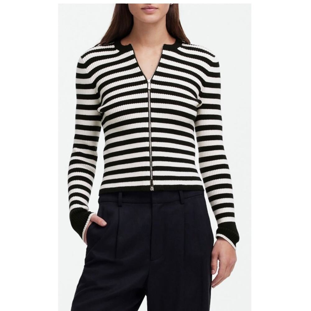 Madewell Stripe Zip Front Cardigan Black and White XXS #634